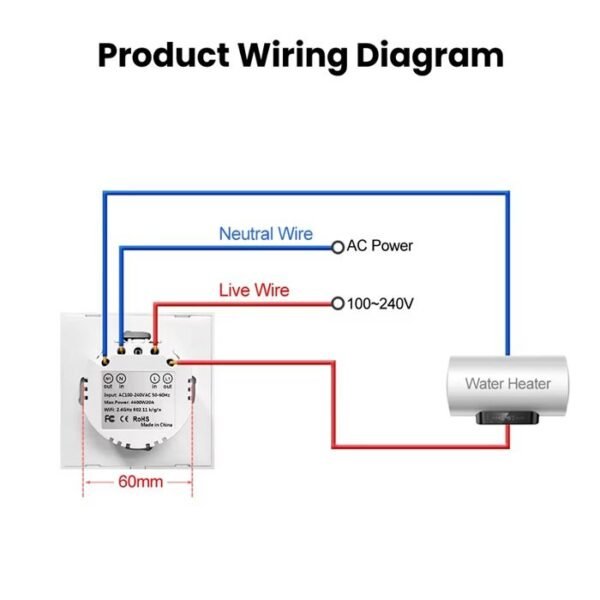Smart WiFi 20 Amp Switch for Water Heater, AC and other devices with Timer display