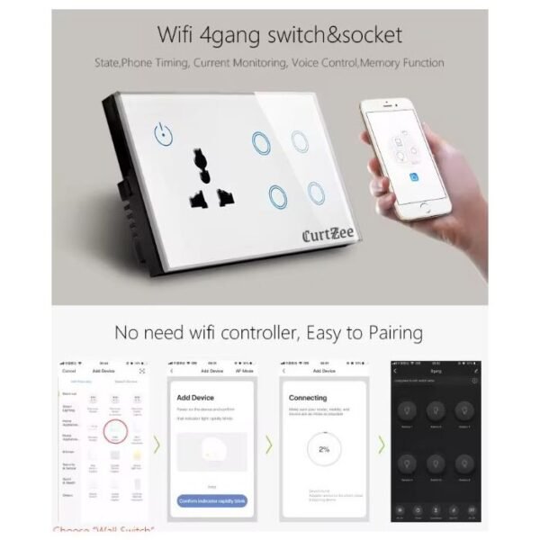 4 Gang Smart  Light Switch with Wall Socket - Works Alexa and Google Home