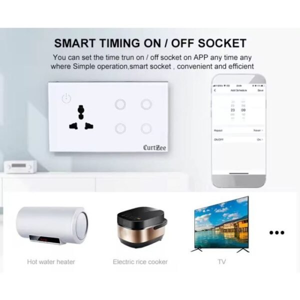 4 Gang Smart  Light Switch with Wall Socket - Works Alexa and Google Home