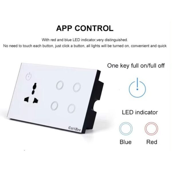 4 Gang Smart  Light Switch with Wall Socket - Works Alexa and Google Home