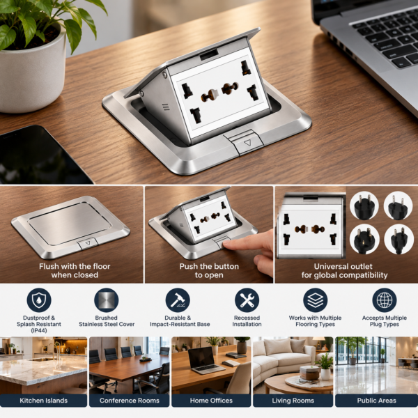 Office Table Power Socket Box with 2 Multifunction Sockets