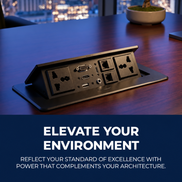 ChatGPT Image Oct 6, 2026, 10_27_14 PM Conference table connectivity box with Wires - Multifunction, usb-C port, usb port, audio, VGA and HDMI, Telephone and data