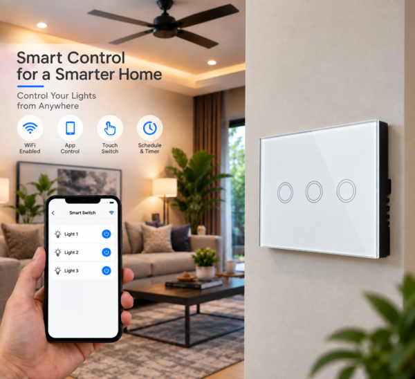3 Gang smart switch, WiFi smart touch light switch, Alexa and Google Home Compatible Without Hub