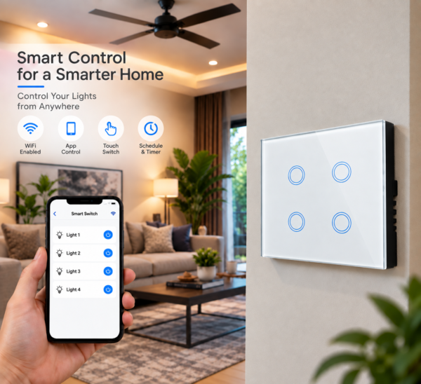 4 Gang smart switch, WiFi smart touch light switch, Alexa and Google Home Compatible