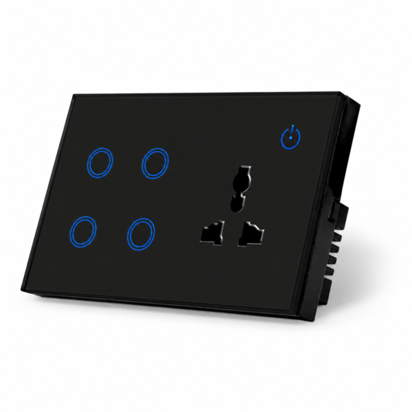 4 Gang Smart  Light Switch with Wall Socket - Works Alexa and Google Home