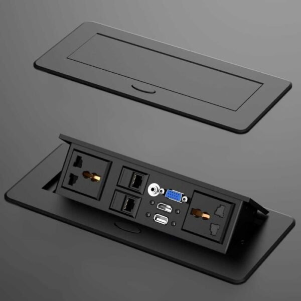 conference-table-connectivity-box-with-wires-4-1 Conference table connectivity box with Wires - Multifunction, usb-C port, usb port, audio, VGA and HDMI, Telephone and data