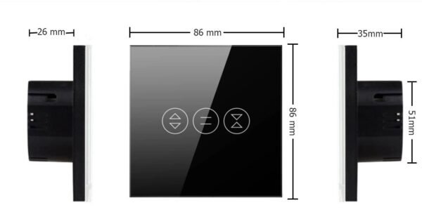 curtain_switch_dimensions Smart Curtain Switch for Motorized Curtains/Blinds, Touch Glass Panel, Mobile controlled, Compatible with Alexa and Google, No Hub required