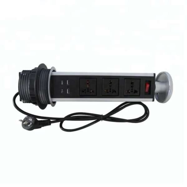 cylinder-pop-up-socket Commercial, Kitchen/Worktop pull out Socket with 3 universal sockets and 2 USB Charger