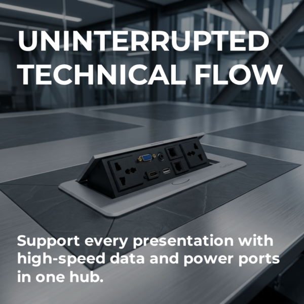 desktop-pop-up-socket Desktop Pop up Socket with two universal power socket, network port, telephone port, HDMI, VGA, USB and Audio ports