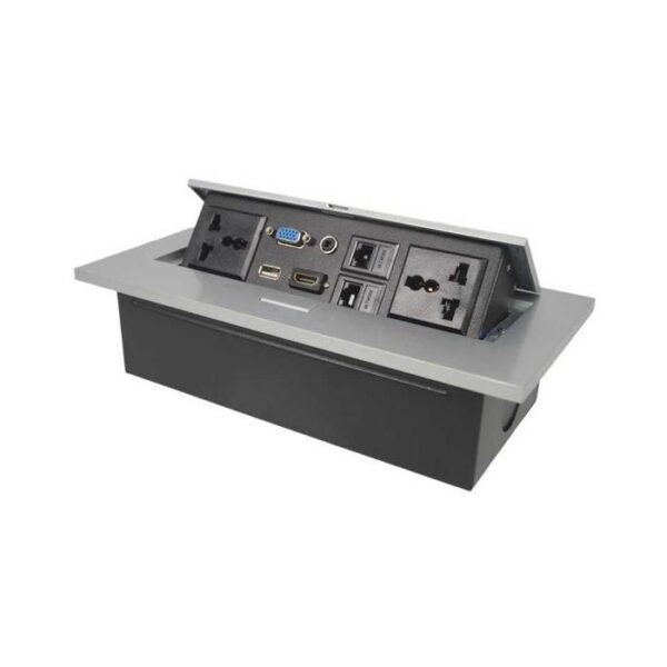 desktop-popup-floorbox-in-pakistan_1 Desktop Pop up Socket with two universal power socket, network port, telephone port, HDMI, VGA, USB and Audio ports
