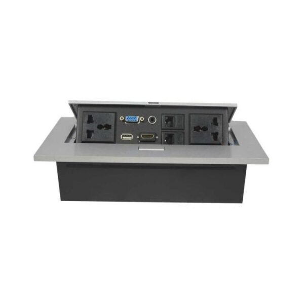 desktop-popup-outlet-in-pakistan_1 Desktop Pop up Socket with two universal power socket, network port, telephone port, HDMI, VGA, USB and Audio ports