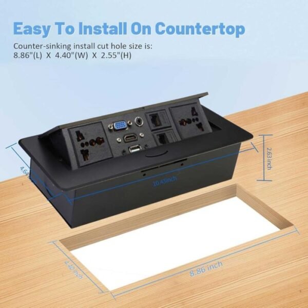 desktop-socket-with-wires Conference table connectivity box with Wires - Multifunction, usb-C port, usb port, audio, VGA and HDMI, Telephone and data