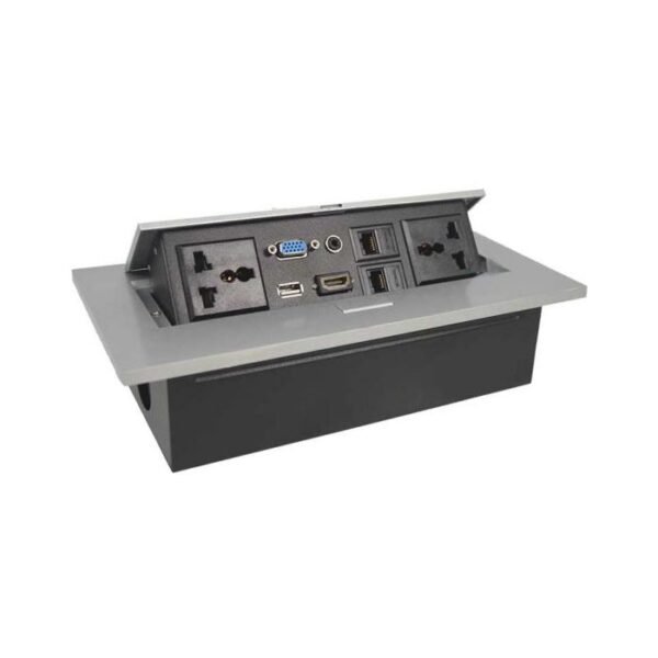 popup-outlet-socket-in-pakistan_1 Desktop Pop up Socket with two universal power socket, network port, telephone port, HDMI, VGA, USB and Audio ports
