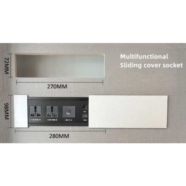 Electrical Sliding Desktop Sockets with 2 Universal Sockets, USB Port, HDMI and network port (Cat 6)